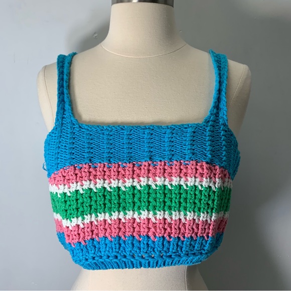 Zara Tops - ZARA NWT crochet blue pink green creo top size L